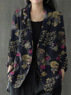 Floral Print Casual Lapel Collar Button Women Loose Blazer -Zanzea Shop 75c0227f 35bf 46c6 b8d5 92534aee09d5
