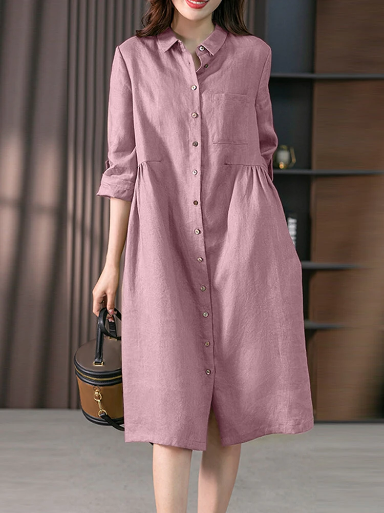 Solid Long Sleeve Pocket Button Vintage Shirt Dress 7 Solid Long Sleeve Pocket Button Vintage Shirt Dress - Image 7