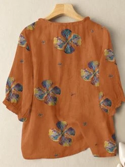 Women Colorful Floral Print Frill Neck Cotton 3/4 Sleeve Blouse -Zanzea Shop 75c7ed72 1018 499c aad2 bf8bd6ba2794