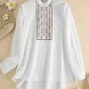 Tribal Embroidery Stand Collar Button Long Sleeve Blouse