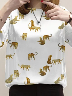 Leopard Pattern Crew Neck 3/4 Sleeve Blouse For Women -Zanzea Shop 75de7dab 108a 40e3 b2fa 94950699a783