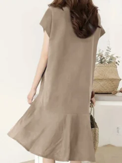 Solid Ruffle V Neck Short Sleeve Casual Midi Dress -Zanzea Shop 75f41693 79b9 48a8 983a 258dc8e57520