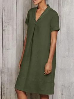 Women Solid Pleated Lapel Cotton Short Sleeve Dress 15 Women Solid Pleated Lapel Cotton Short Sleeve Dress -Zanzea Shop 7627f3a9 98cb 450a b366 03ca63a5ddd2