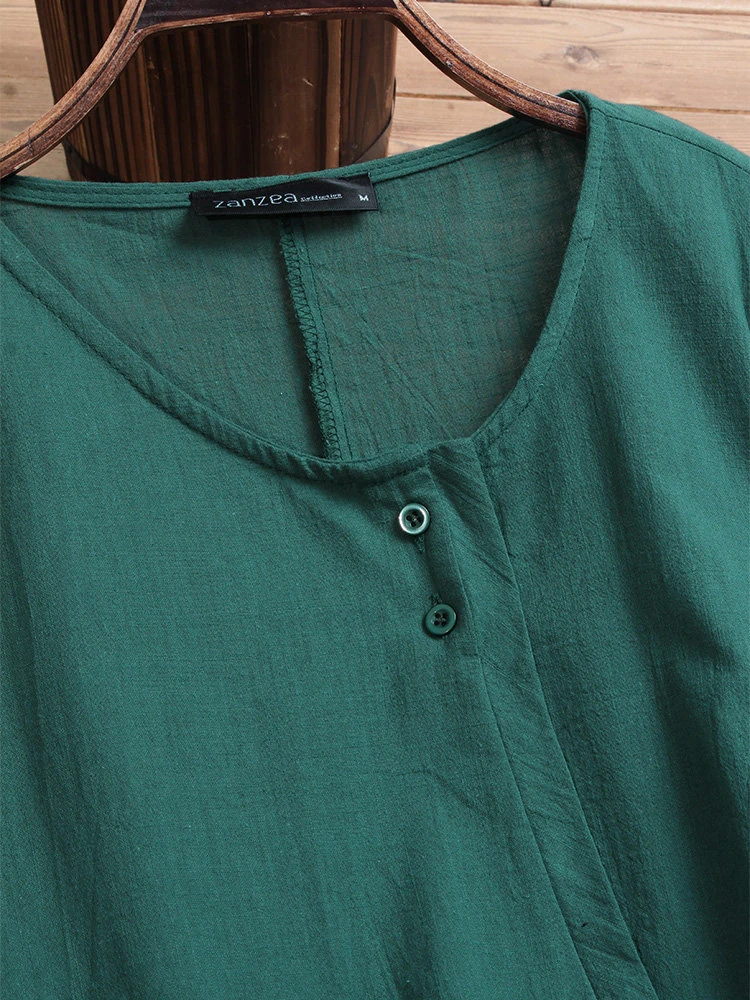 Women Vintage Cotton Tunic Baggy Long Sleeve Maxi Dress 10 Women Vintage Cotton Tunic Baggy Long Sleeve Maxi Dress - Image 10