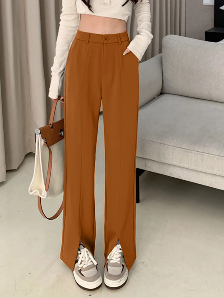 Solid High Waist Pocket Double Slit Hem Tailored Pants 3 Solid High Waist Pocket Double Slit Hem Tailored Pants - Image 3