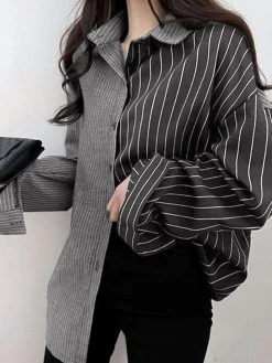 Contrast Stripe Long Sleeve Button Lapel Shirt -Zanzea Shop 7668736a d0f4 476e 8c18 74a9fa782f54