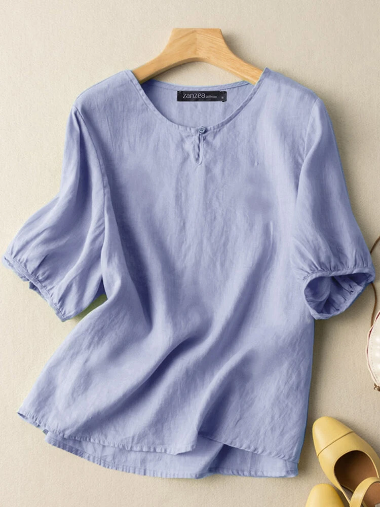 Solid Casual Short Sleeve V-neck Blouse For Women 3 Solid Casual Short Sleeve V-neck Blouse For Women - Image 3