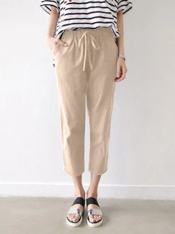Leisure Solid Drawstring Pocket Cotton Pants