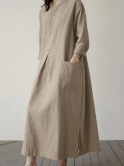 Solid Dual Pocket Slit Hem Crew Neck Vintage Dress 16 Solid Dual Pocket Slit Hem Crew Neck Vintage Dress -Zanzea Shop 77621f84 8d8b 407f 939e 0db5f309279d