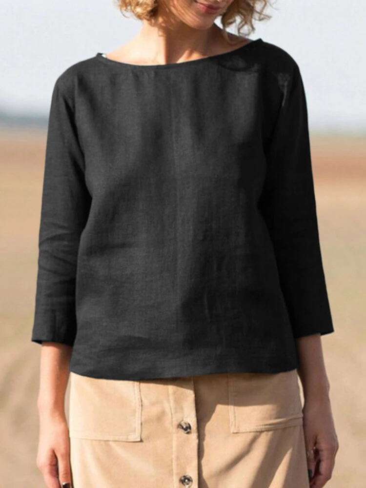 Solid Long Sleeve Casual Crew Neck Blouse For Women 7 Solid Long Sleeve Casual Crew Neck Blouse For Women - Image 7