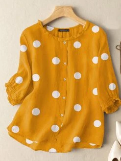 Women Dot Print 3/4 Sleeve Crew Neck Casual Blouse 10 Women Dot Print 3/4 Sleeve Crew Neck Casual Blouse -Zanzea Shop 778c5a66 4241 45e4 8d6a c637aadca196