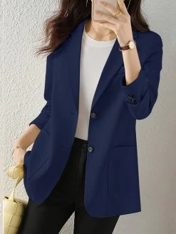 Solid Button Front Pocket Lapel Long Sleeve Blazer -Zanzea Shop 77b48630 f746 471f 9c63 becbf1329862