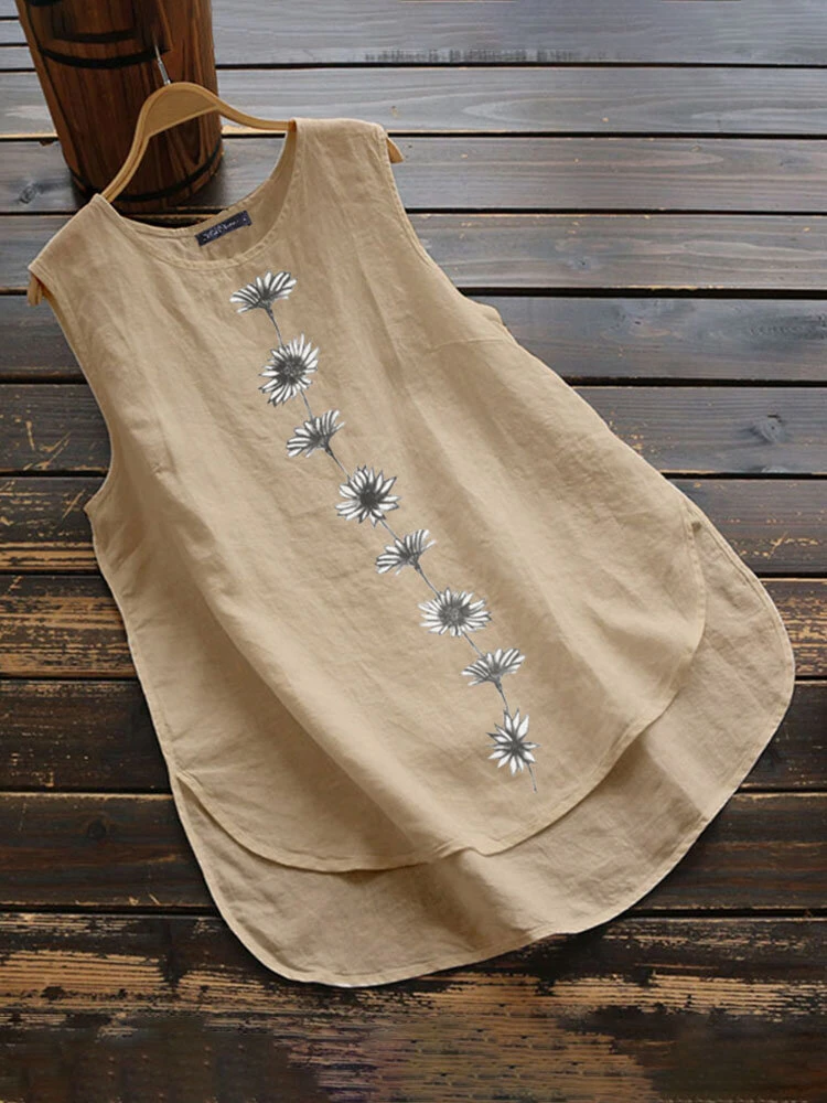 Women Floral Print Sleeveless Crew Neck Tank Top 5 Women Floral Print Sleeveless Crew Neck Tank Top - Image 5