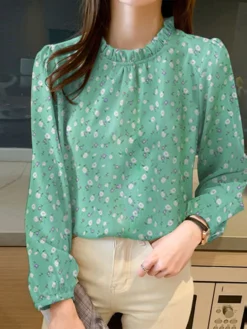 Radom Allover Floral Long Sleeve Ruffle Trim Stand Collar Blouse -Zanzea Shop 77cb24ab 3f00 42c5 97c9 e27d375804eb