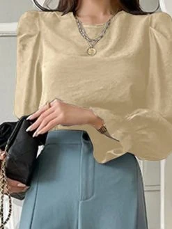 Solid Long Puff Sleeve Crew Neck Blouse 22 Solid Long Puff Sleeve Crew Neck Blouse -Zanzea Shop 77fbeb70 9144 4c32 aa57 dc0fc73a3749