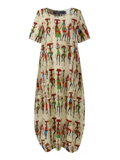 Vintage Ethnic Print Short Sleeve Plus Size Dress -Zanzea Shop 780a8c9d 1fff 48a7 87c0 1aebc1d698fe
