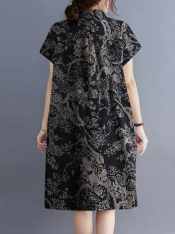 Plants Print Lapel Button Short Sleeve Dress -Zanzea Shop 786c9e06 ba91 4b77 9d7a 84a18358813d