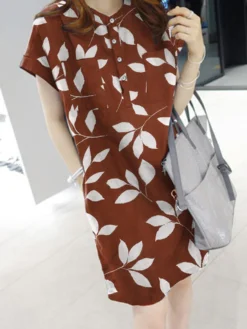 Leaves Print Button Pocket Short Sleeve Dress With Belt 21 Leaves Print Button Pocket Short Sleeve Dress With Belt -Zanzea Shop 787102a6 e766 4a02 aac7 640adc2532b2
