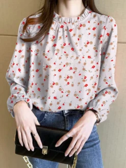 Radom Allover Floral Long Sleeve Ruffle Trim Stand Collar Blouse -Zanzea Shop 78a58d3f 1165 470b 9677 82553930c57e