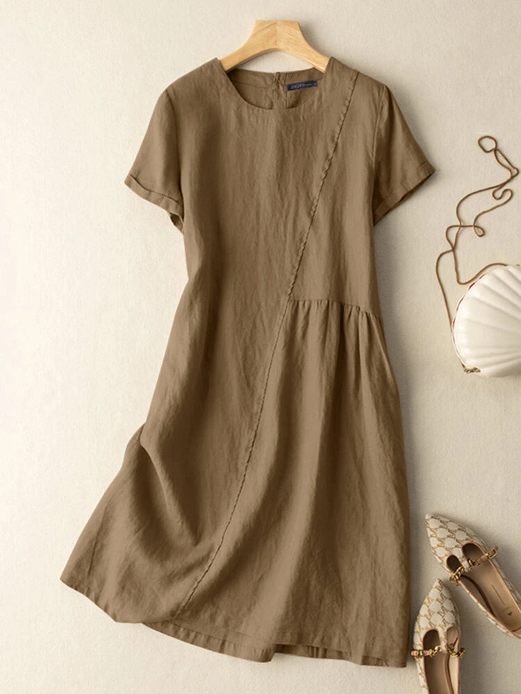 Solid Short Sleeve Crew Neck Casual Dress For Women 3 Solid Short Sleeve Crew Neck Casual Dress For Women - Image 3