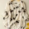 Women Swan Watercolor Floral Print V-Neck Half Sleeve Blouse