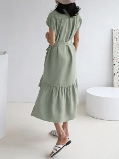 Solid Slit Pocket Lapel Short Sleeve Dress With Belt -Zanzea Shop 79c9072b 1a1e 4993 a1d1 e8acc6d69f2e