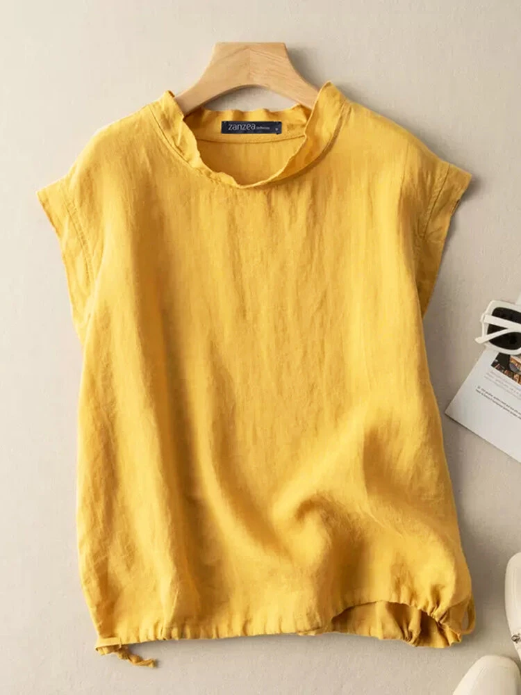 Women Solid Drawstring Hem Cotton Sleeveless Tank Top 1 Women Solid Drawstring Hem Cotton Sleeveless Tank Top