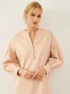 Solid Slit Hem Button Front Long Sleeve Stand Collar Dress -Zanzea Shop 7a2c5f39 2eea 4d07 b164 1d7daf28ba68