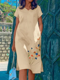 Women Floral Embroidered V-Neck Side Split Cotton Dress 7 Women Floral Embroidered V-Neck Side Split Cotton Dress -Zanzea Shop 7a2fe897 a638 4f7a 8b55 71743e8599a0