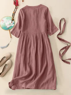 Solid Frog Button Half Sleeve Vintage Dress With Belt 15 Solid Frog Button Half Sleeve Vintage Dress With Belt -Zanzea Shop 7a302976 0ef4 4ff6 a95c fdc3355d6a00