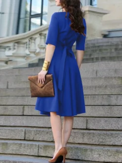 Solid Tie Back Half Sleeve Notch Neck Casual Dress -Zanzea Shop 7a81d10e 8922 45e5 b634 e3d3e140bda2