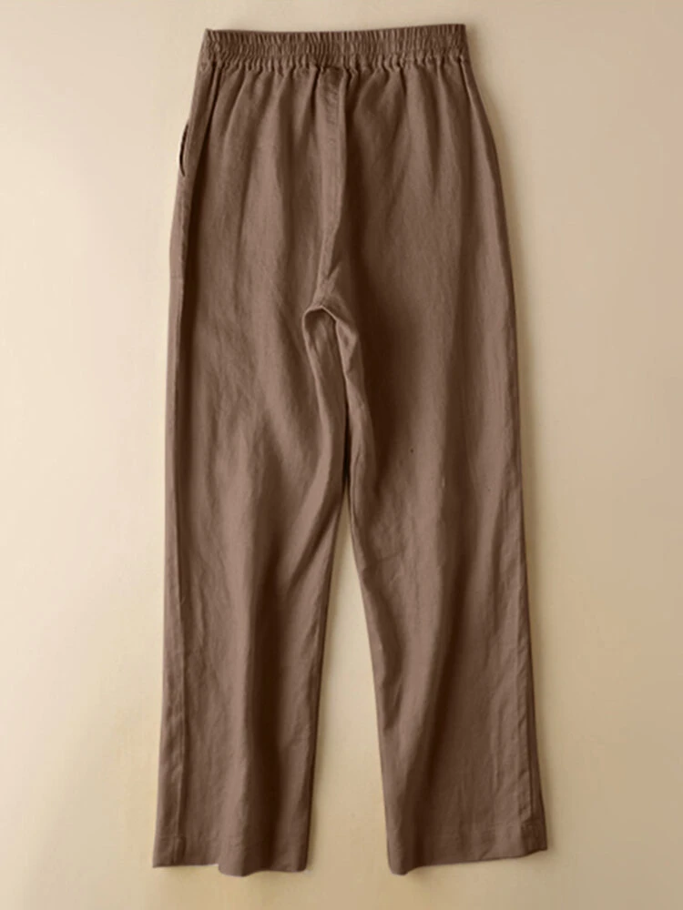 Solid Drawstring Waist Pocket Straight Leg Casual Pants 2 Solid Drawstring Waist Pocket Straight Leg Casual Pants - Image 2