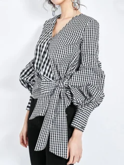 Contrast Plaid Bishop Sleeve Knot Plus Size Blouse 13 Contrast Plaid Bishop Sleeve Knot Plus Size Blouse -Zanzea Shop 7ab2bfbb 379c 4b8f a2c6 53e3410b7949