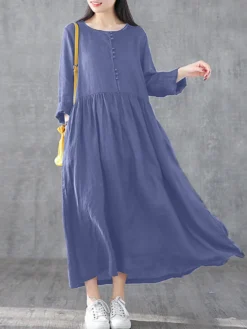 Solid Color A-line Loose Plus Size Dress -Zanzea Shop 7ae2ef22 d956 4853 911a 6ee36ba19f22