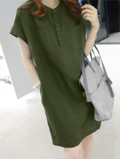 Solid Pocket Button Front Casual Dress With Belt -Zanzea Shop 7b02e57c 6c56 44aa af73 a237b885f0b8