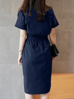 Solid Tie Front Pocket Lapel Short Sleeve Casual Dress -Zanzea Shop 7b78dba2 e1e5 4379 a133 d1cbdab0d53d