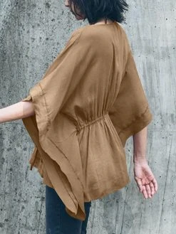 Solid Loose Drawstring Waist V-neck Dolman Sleeve Blouse -Zanzea Shop 7b7cc172 0656 4caa 8954 cc58c1cbb23a