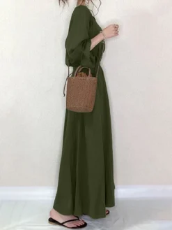 Solid Button Elastic Waist V Neck Casual Maxi Dress 9 Solid Button Elastic Waist V Neck Casual Maxi Dress -Zanzea Shop 7c02925a 5c0c 4648 926d 6378ea03b684