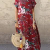 Vintage Flowers Print Plus Size Maxi Dress