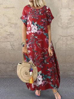 Vintage Flowers Print Plus Size Maxi Dress