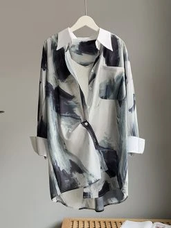 Ink Print Long Sleeve Pocket Button Front Lapel Shirt -Zanzea Shop 7c51e47f a36b 47f4 8676 477a88356900