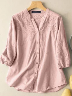 Women Floral Jacquard Stand Collar Button Up Cotton Shirt -Zanzea Shop 7c9d5106 469b 46c3 bcfc fba5420c091f