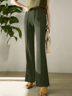 Solid Slit Hem Pocket Bootcut Leg Pants -Zanzea Shop 7ca0473d 2af4 46fa bc34 b696636e9182