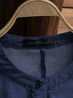 Solid Color Crew Neck Irregular Denim Plus Size Shirt -Zanzea Shop 7ccc30f9 eefb 4709 8167 cf09d2443830