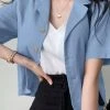 Solid Button Front Lapel Short Sleeve Casual Blazer