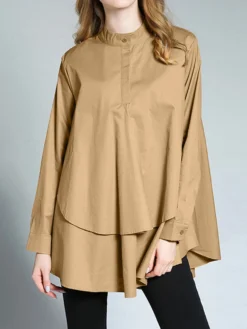 Fashion Ruffled Hem Patchwork Long Sleeve Doll Plus Size Blouse