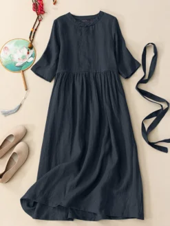 Solid Frog Button Half Sleeve Vintage Dress With Belt 10 Solid Frog Button Half Sleeve Vintage Dress With Belt -Zanzea Shop 7d94c384 6722 4104 adfc 4d73ccd9c49f