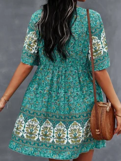 Bohemian Floral Print Pocket Button V-neck Short Sleeve Dress -Zanzea Shop 7da861ec a916 4397 b374 6e01298740ac