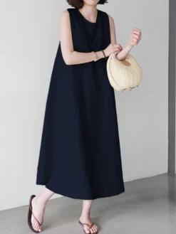 Solid Sleeveless Pocket Casual Crew Neck Dress -Zanzea Shop 7dcf4578 02f0 4ca9 b1c9 f20fac94bd13