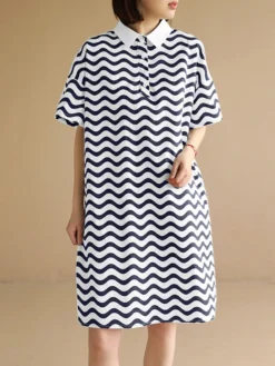 Chevron Pattern Pocket Button Lapel Short Sleeve Casual Dress -Zanzea Shop 7decea6c 1598 4c20 ba18 43b002bf0df0